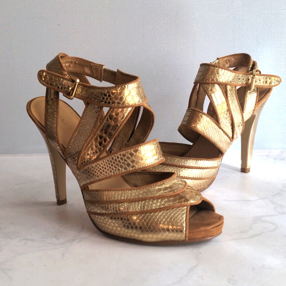 Gold Nine West strappy heels size 8 1/2